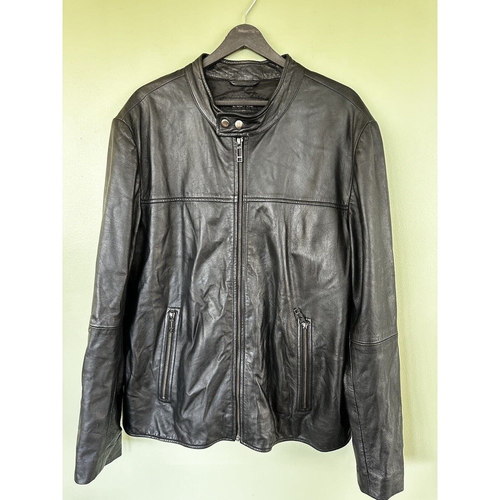 Vtg Karl Lagerfeld Jacket Sheep Leather Men’s Size 56 Large Biker Moto Grunge​​​